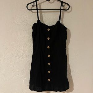 Black linen dress with buttons